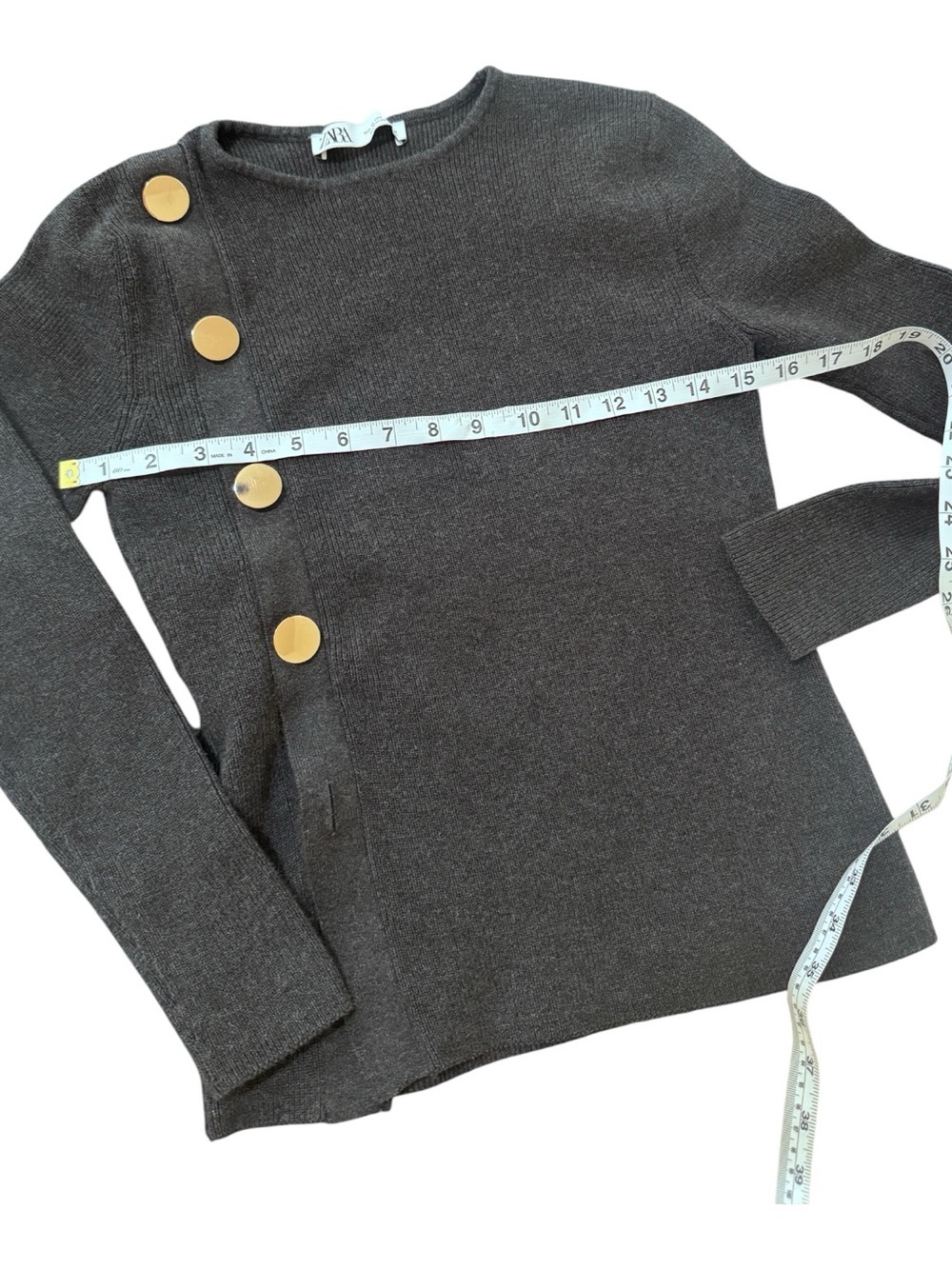 Charcoal Knit Sweater with Gold Button Detail - Picture 4 of 7
